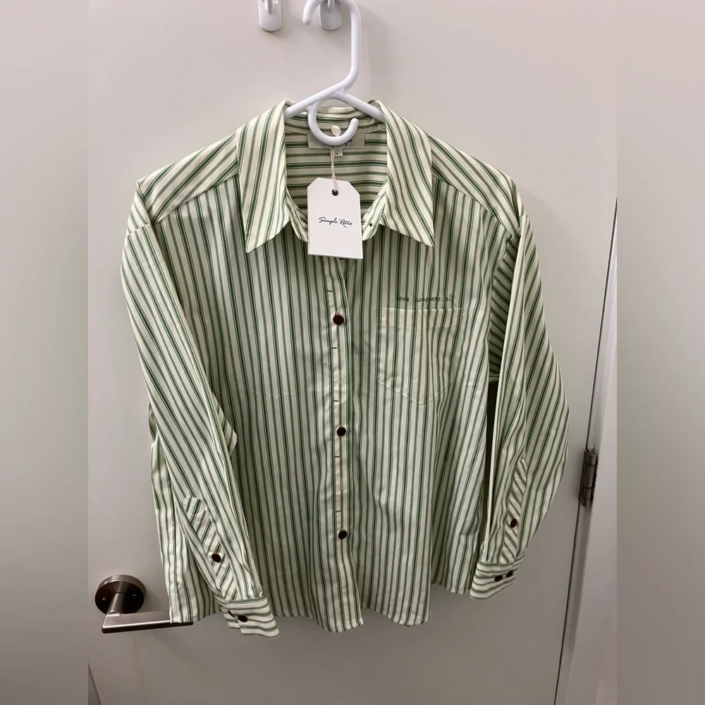 Retro style white and green striped shirt NWT - Picture 6 of 9